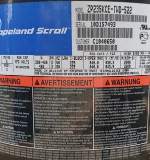 Emerson Copeland Scroll Compressor ZP235KCE-TED-522