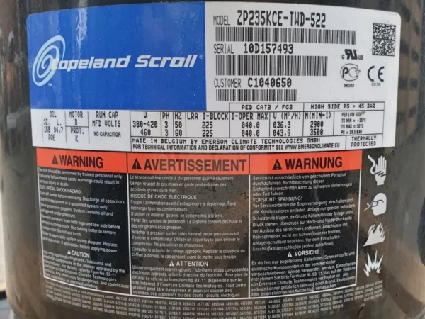 Emerson Copeland Scroll Compressor ZP235KCE-TED-522
