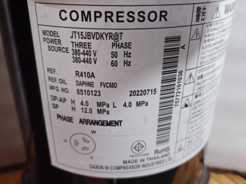 Daikin JT15JBVDKYR@T Scroll Compressor – R410A, 380-440V, 3 Phase