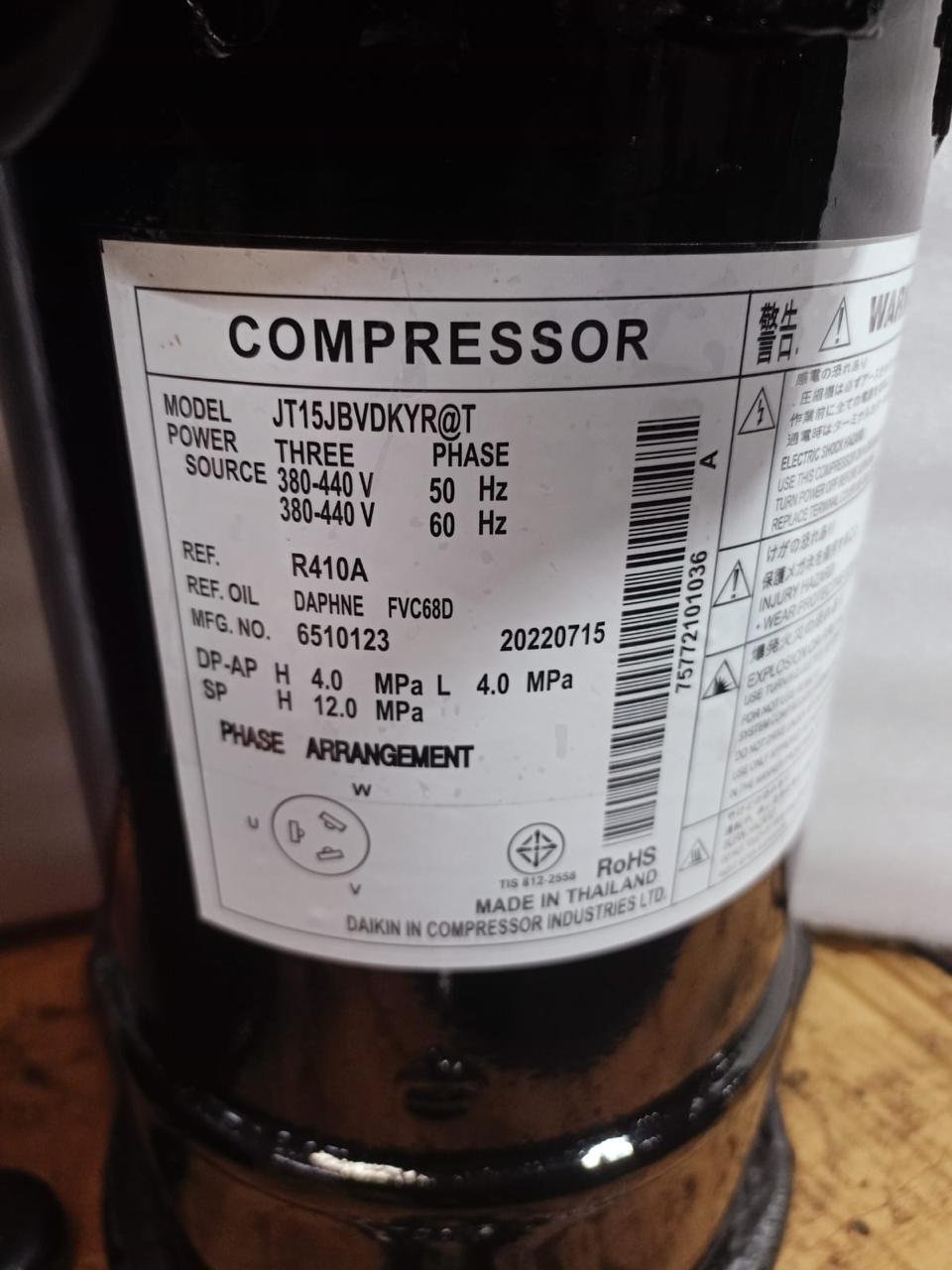 Daikin JT15JBVDKYR@T Scroll Compressor – R410A, 380-440V, 3 Phase