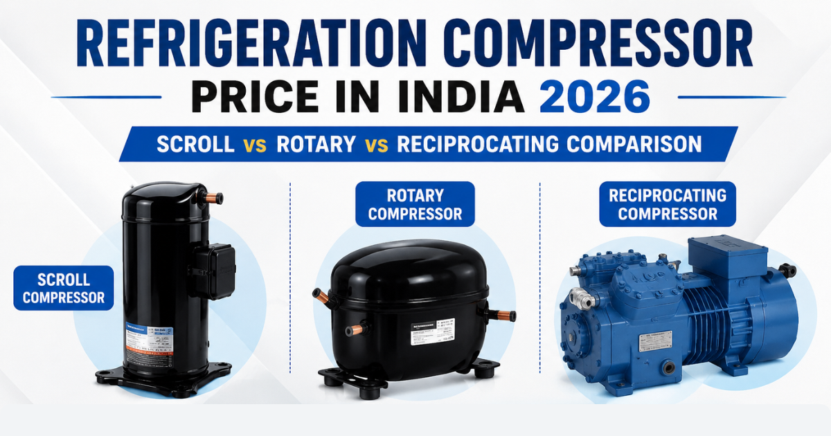 Refrigeration Compressor Price in India 2026 comparison of scroll, rotary and reciprocating compressors for commercial and industrial refrigeration applications