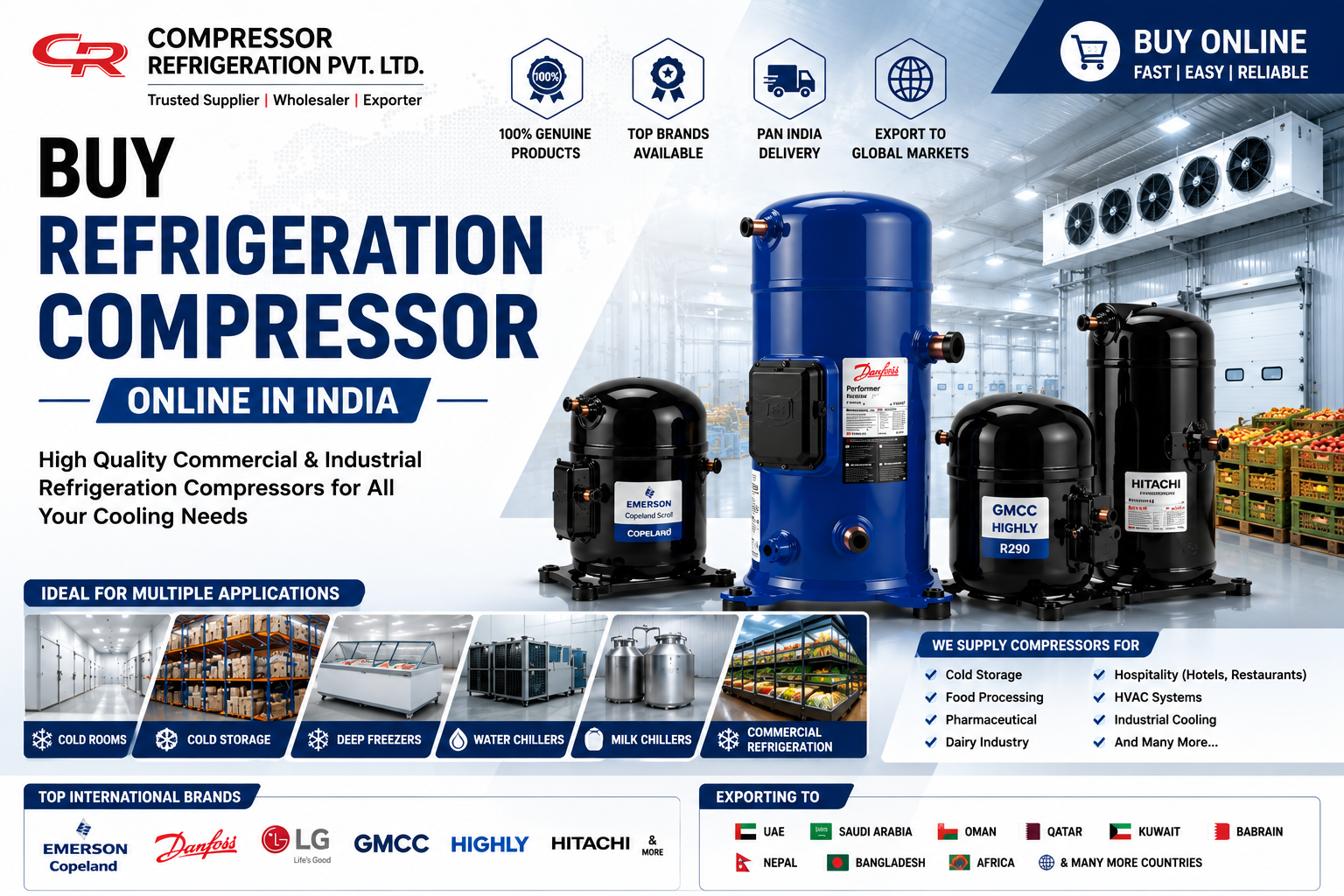 Buy Refrigeration Compressor Online in India – Commercial Scroll, Rotary and Industrial Refrigeration Compressors
